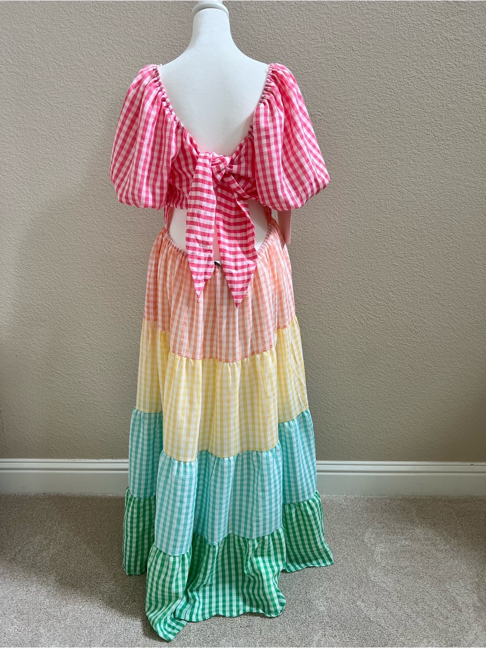 NWT English Factory Gingham Tiered Maxi Dress - Peach, Yellow, Aqua, Green - Picture 3 of 7